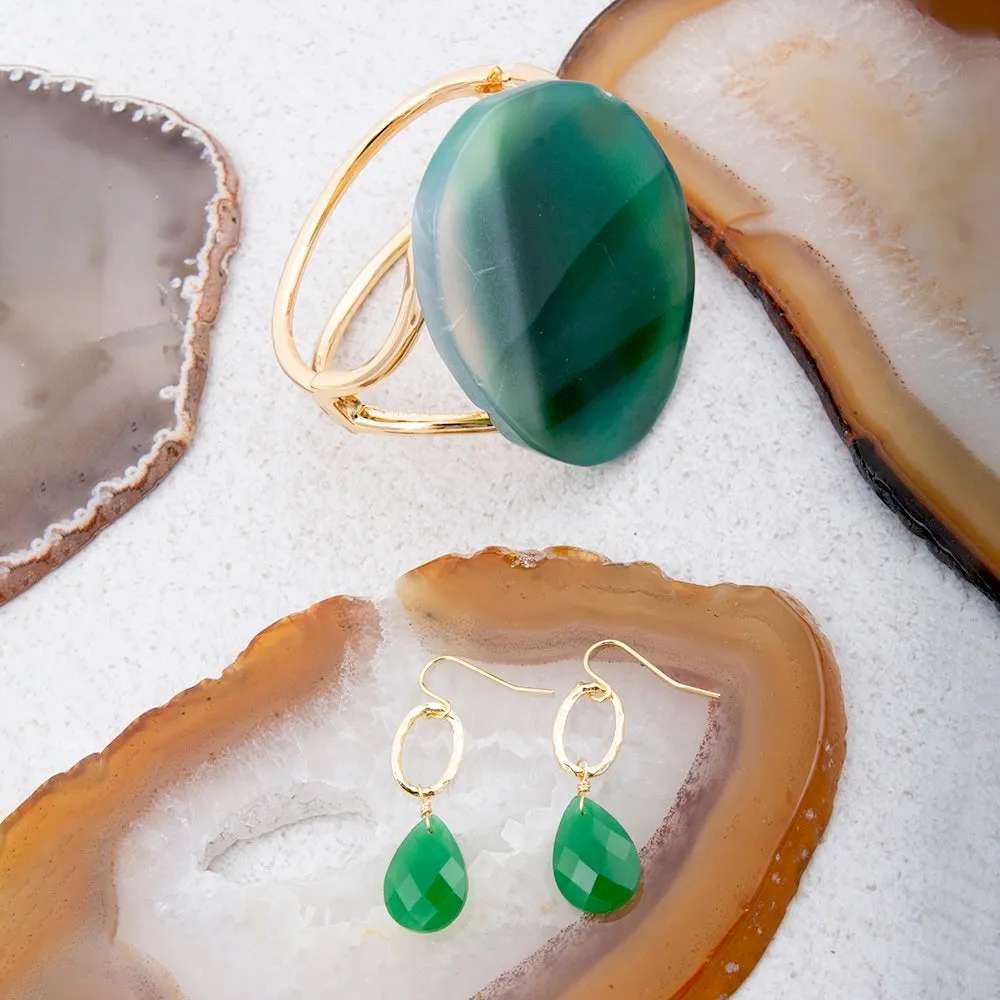 Vibrant Green Agate Golden Statement Cuff Bracelet sold by Barse product image thumbnail 5