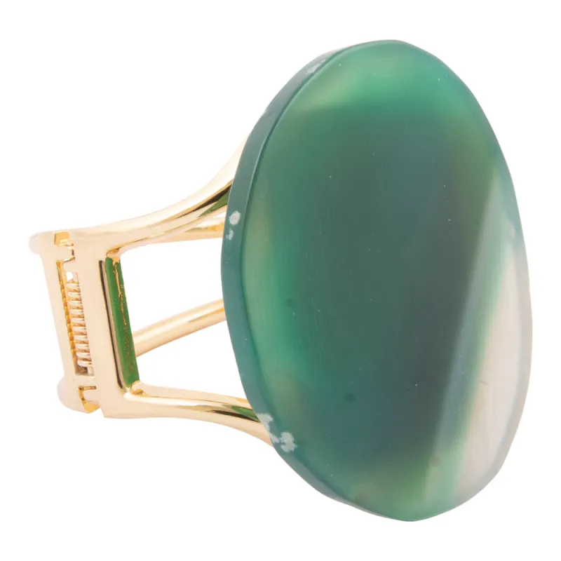 Vibrant Green Agate Golden Statement Cuff Bracelet sold by Barse