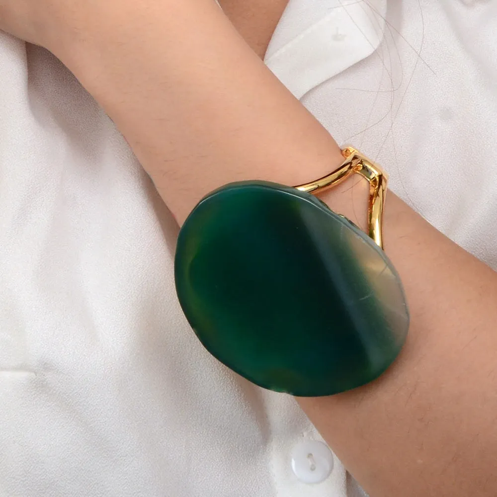 Vibrant Green Agate Golden Statement Cuff Bracelet sold by Barse product image thumbnail 2