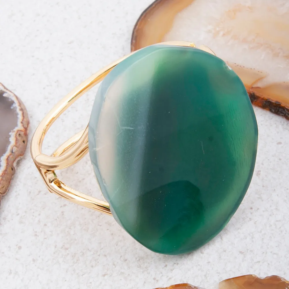 Vibrant Green Agate Golden Statement Cuff Bracelet sold by Barse product image thumbnail 3