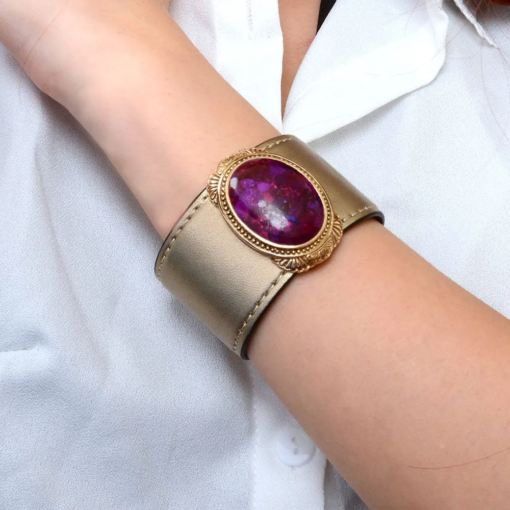 Purple Turquoise Golden Leather Cuff Bracelet sold by Barse product image thumbnail 2