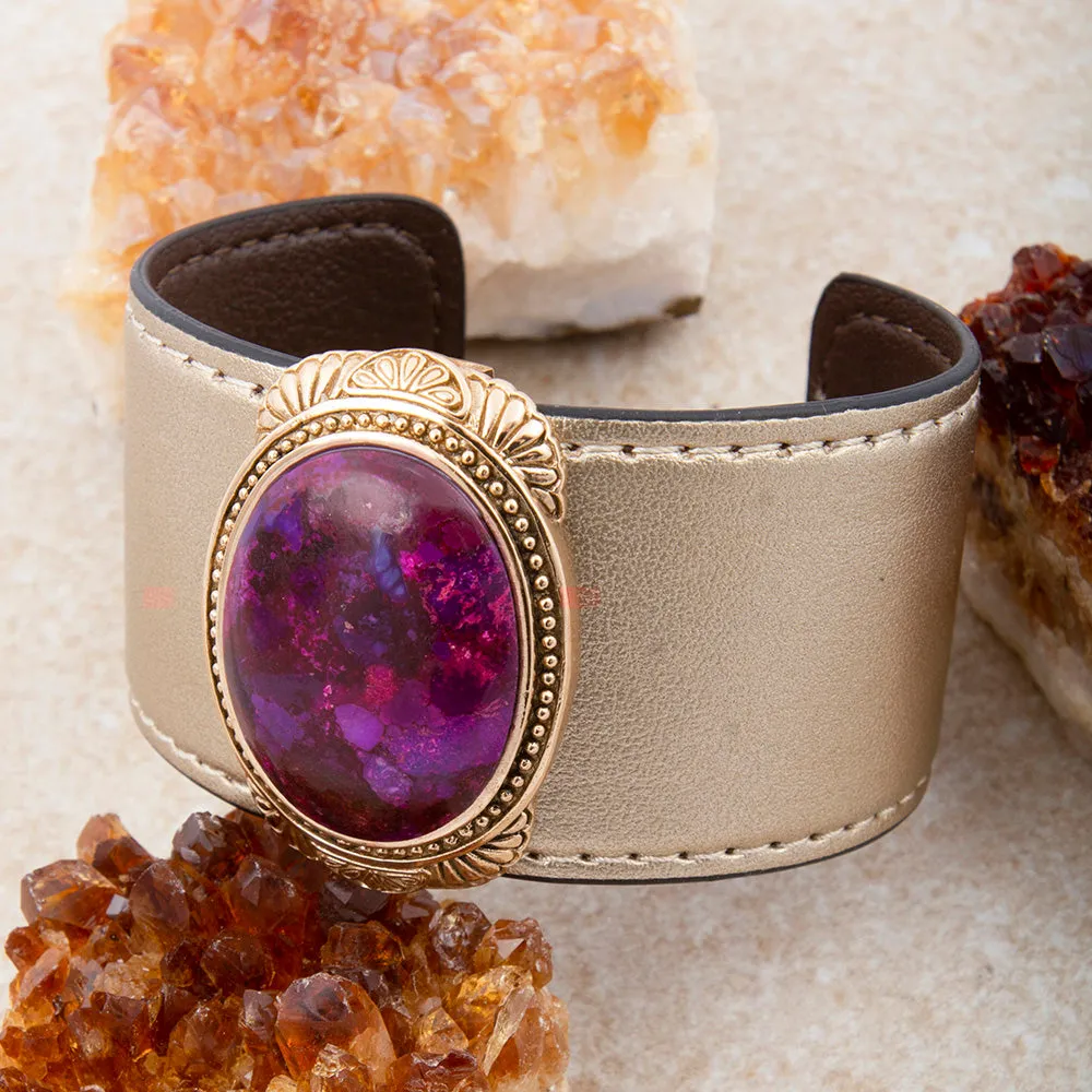 Purple Turquoise Golden Leather Cuff Bracelet sold by Barse product image thumbnail 3