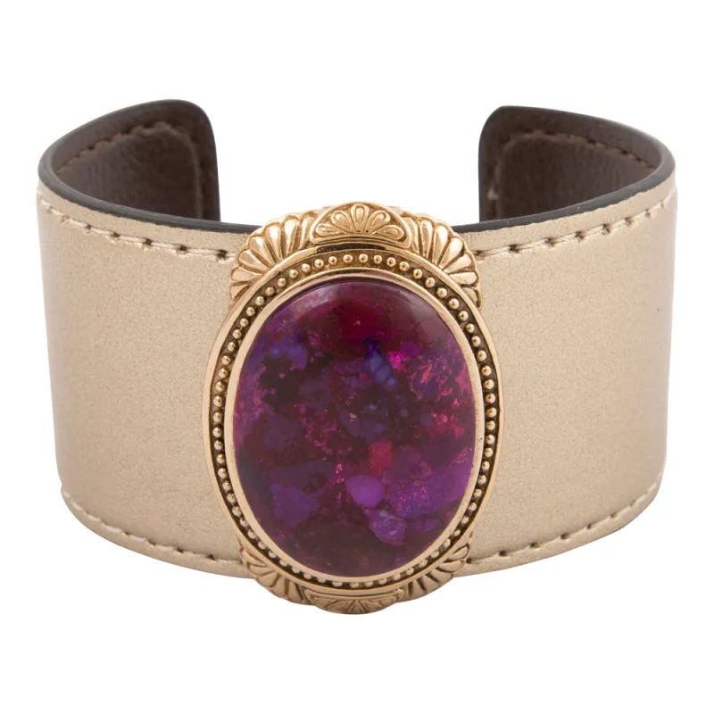Purple Turquoise Golden Leather Cuff Bracelet sold by Barse