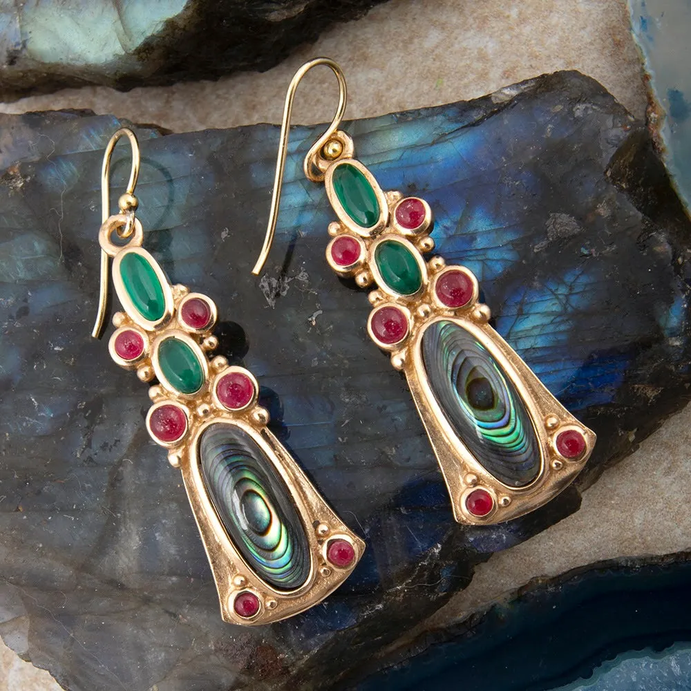 Abalone and Green Onyx Golden Statement Earrings sold by Barse product image thumbnail 3