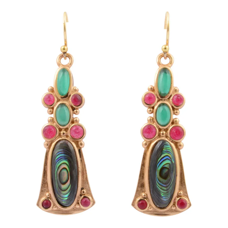Abalone and Green Onyx Golden Statement Earrings sold by Barse