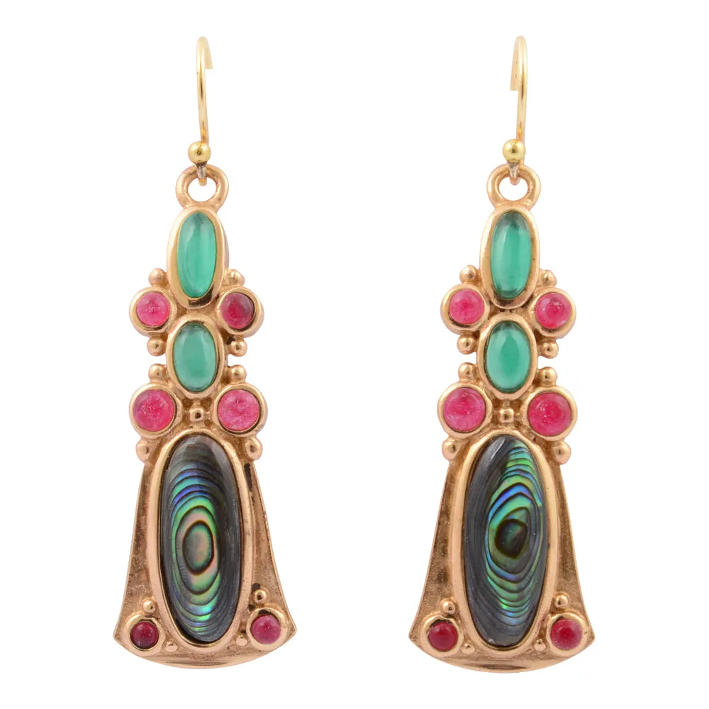 Abalone and Green Onyx Golden Statement Earrings sold by Barse
