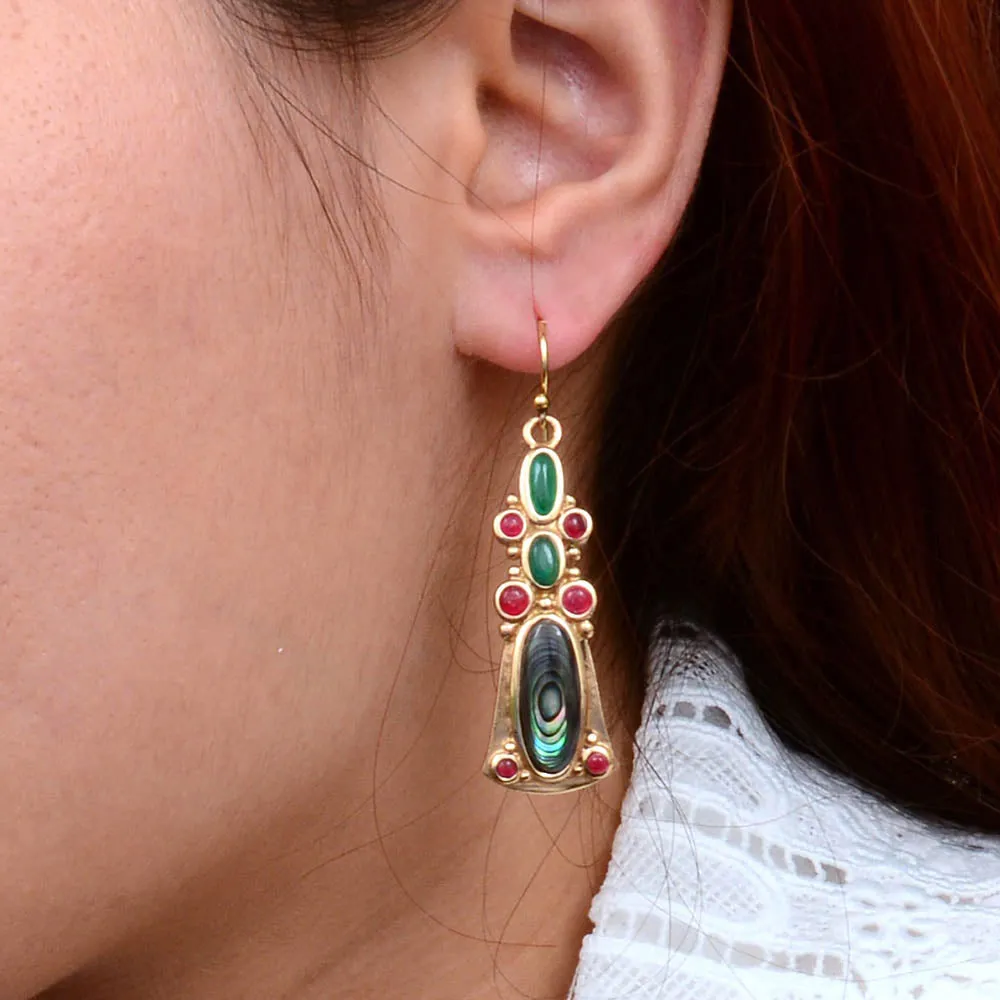 Abalone and Green Onyx Golden Statement Earrings sold by Barse product image thumbnail 2