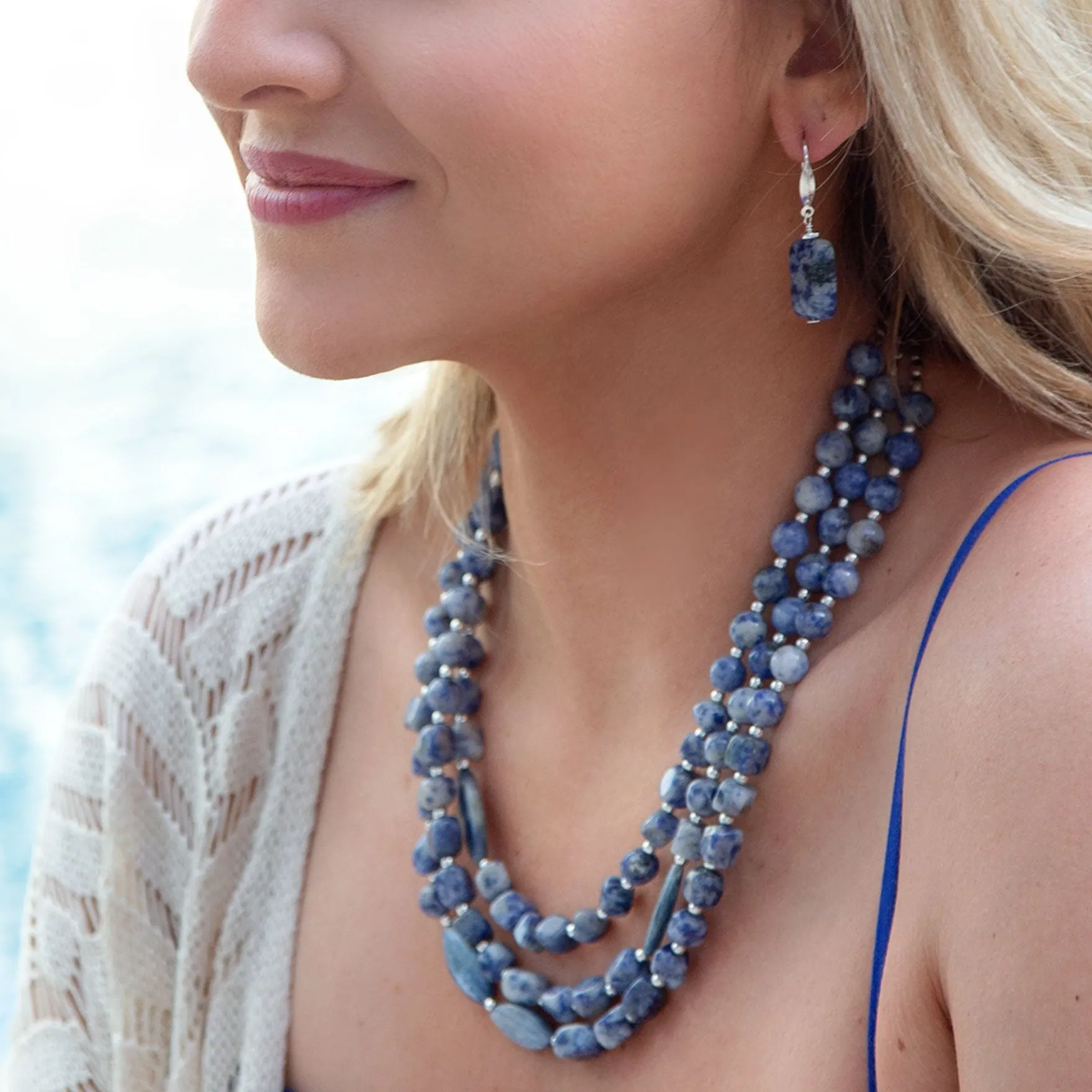 Denim Blue Quartz Silver Drop Earrings sold by Barse product image thumbnail 2