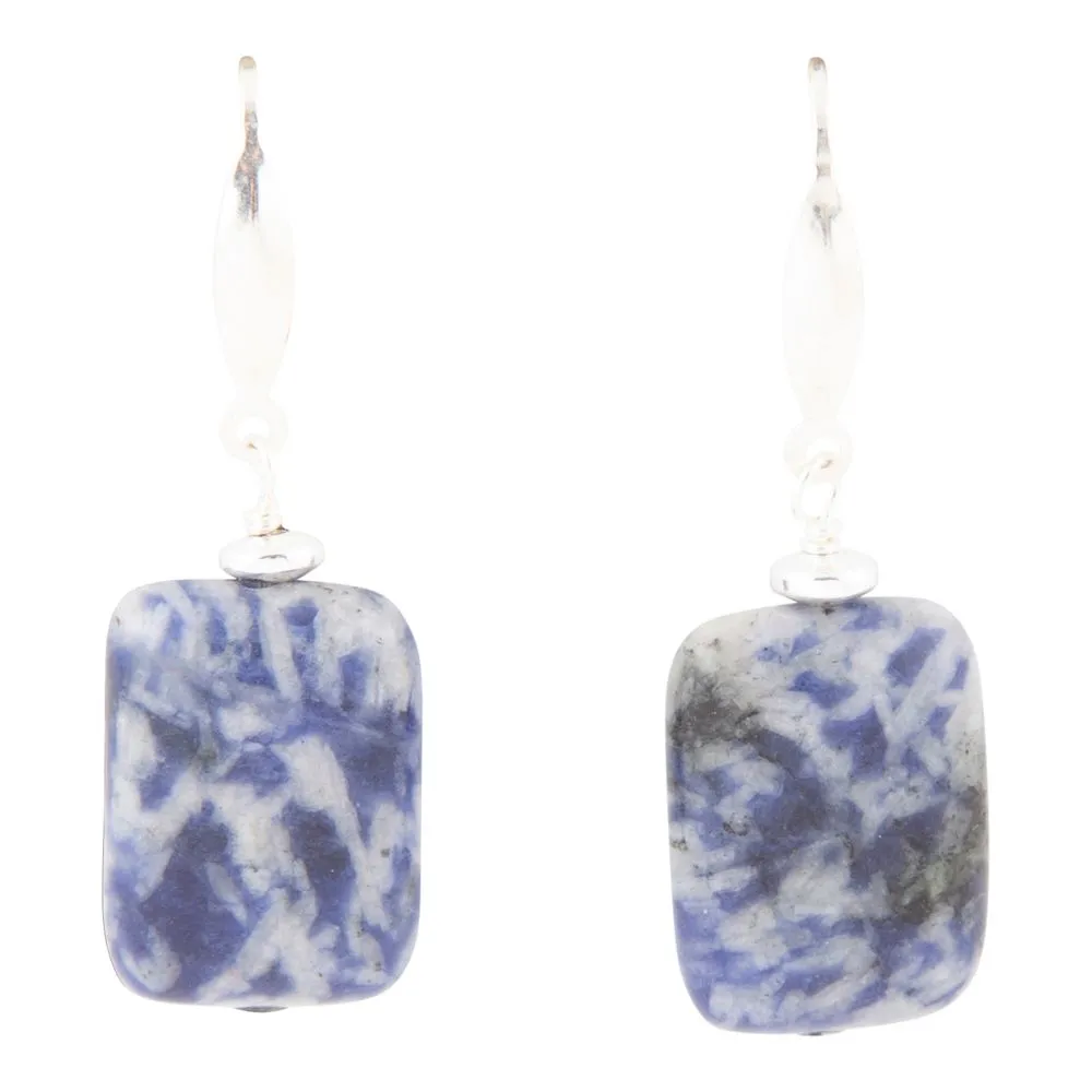 Denim Blue Quartz Silver Drop Earrings sold by Barse