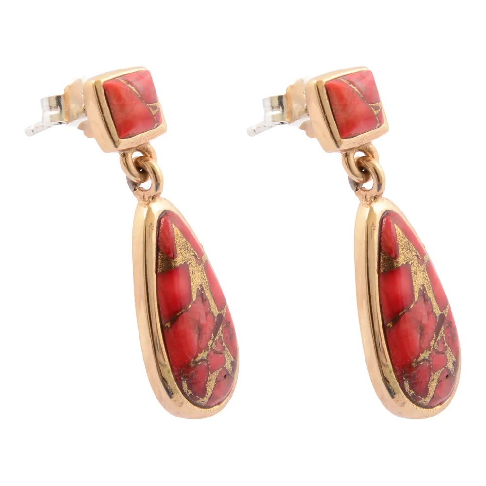 Scarlet Red Metal Infused Magnesite Post Golden Drop Earrings sold by Barse product image thumbnail 4