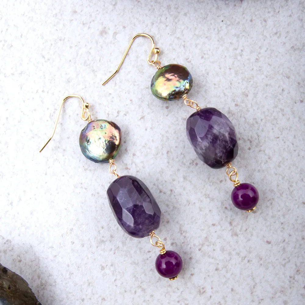 Purple Amethyst Golden Drop Earrings sold by Barse product image thumbnail 3
