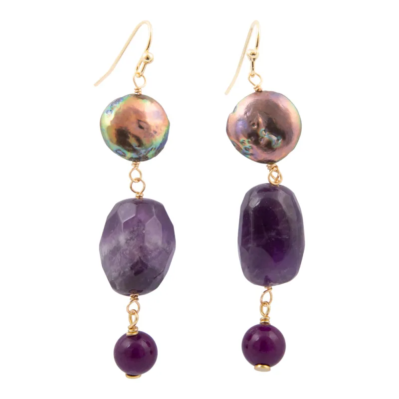 Purple Amethyst Golden Drop Earrings sold by Barse