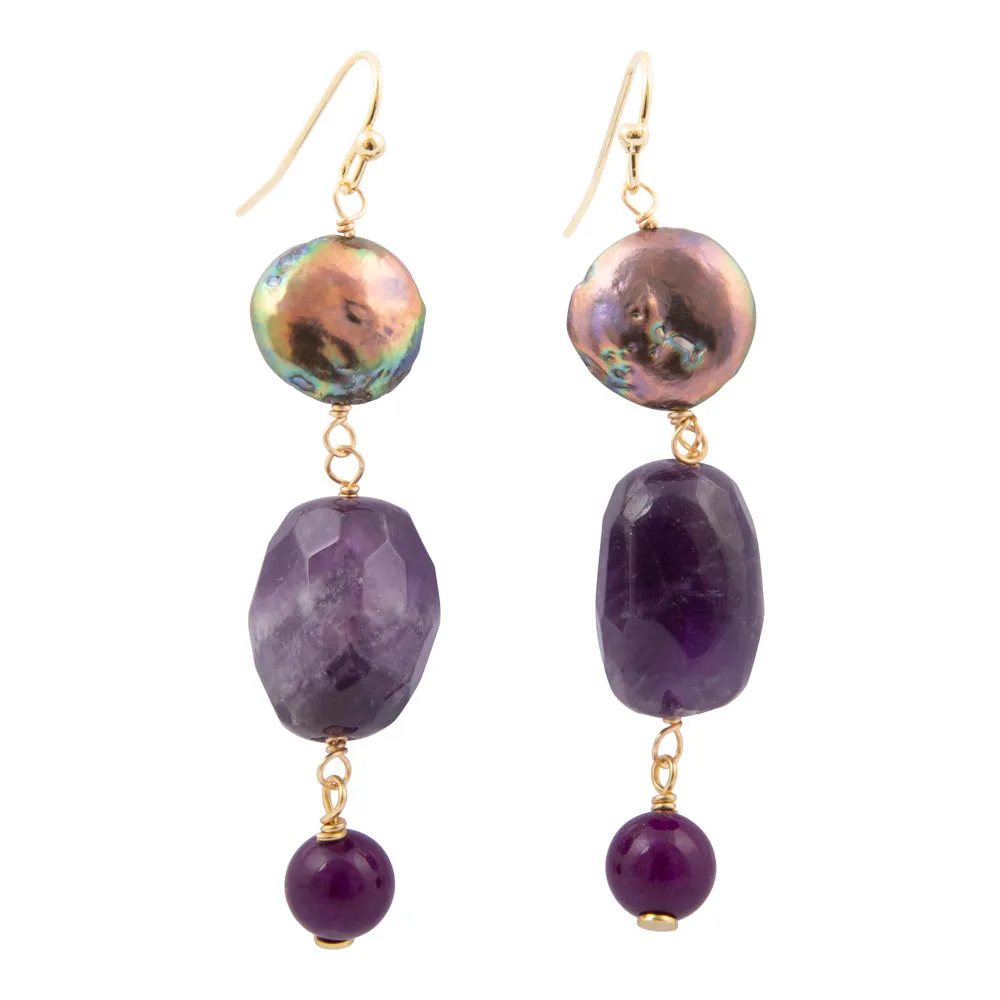 Purple Amethyst Golden Drop Earrings sold by Barse