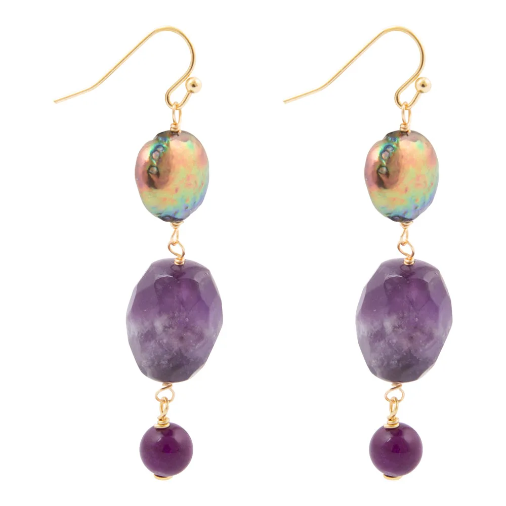 Purple Amethyst Golden Drop Earrings sold by Barse product image thumbnail 4