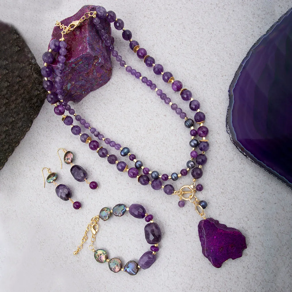 Purple Amethyst Golden Drop Earrings sold by Barse product image thumbnail 5