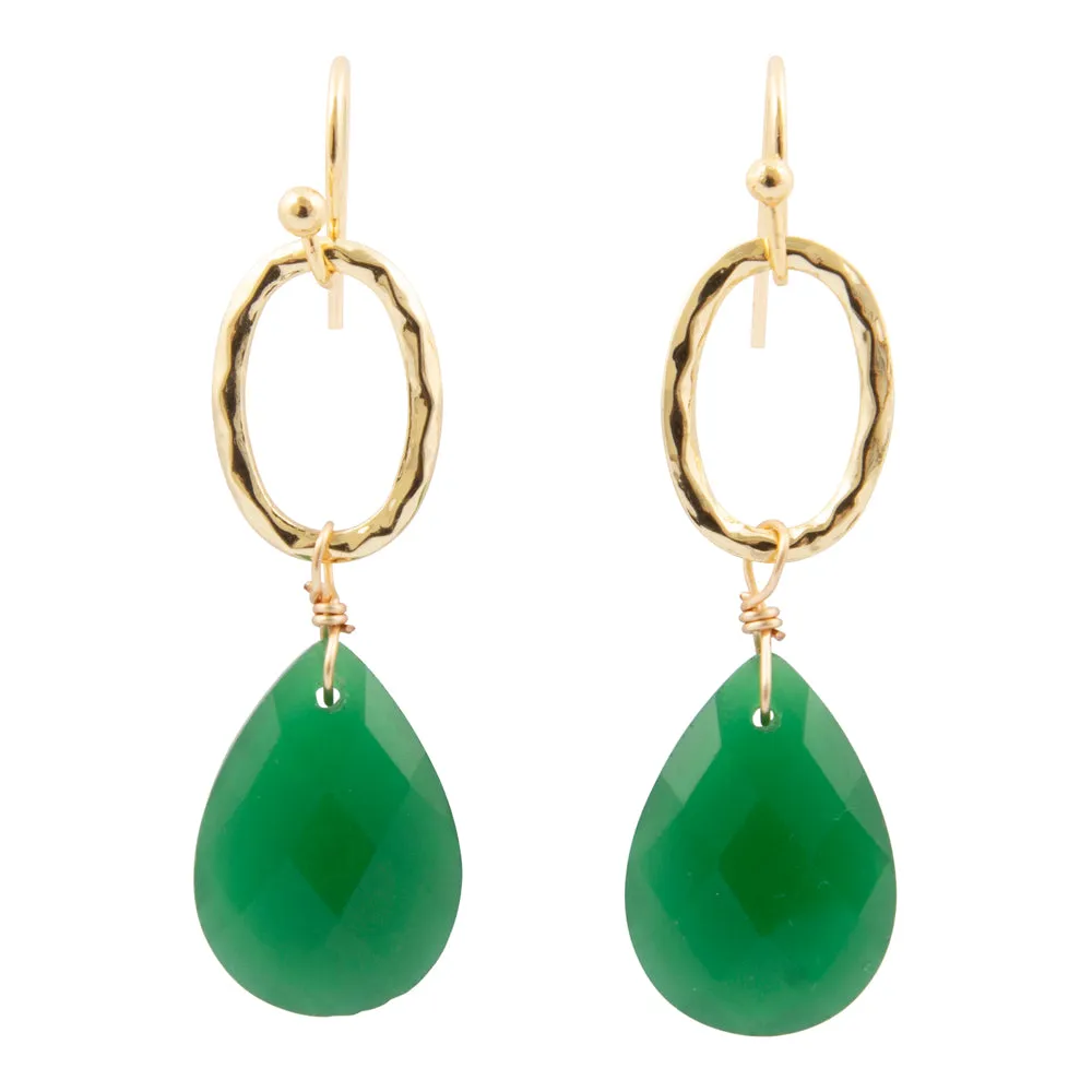 Vibrant Green Onyx Golden Drop Earrings sold by Barse