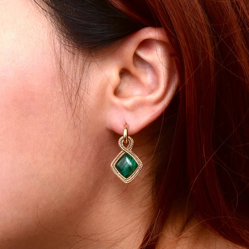 Green Malachite Charm Golden Hoop Earrings sold by Barse product image thumbnail 2