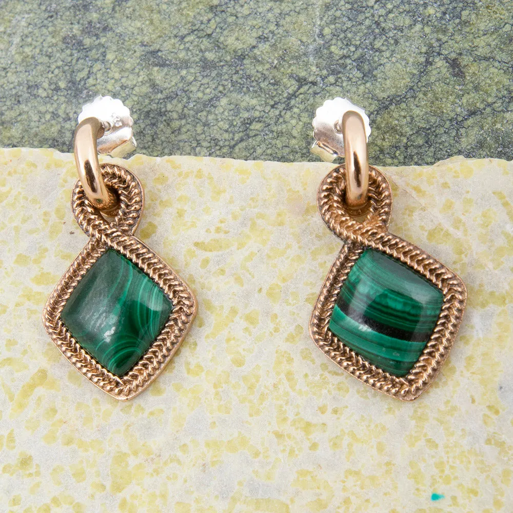 Green Malachite Charm Golden Hoop Earrings sold by Barse product image thumbnail 3