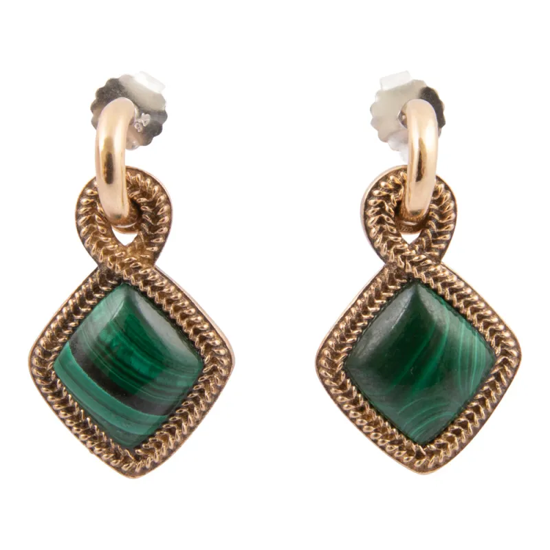 Green Malachite Charm Golden Hoop Earrings sold by Barse