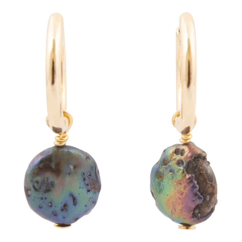 Purple Pearl Golden Hoop Earrings sold by Barse