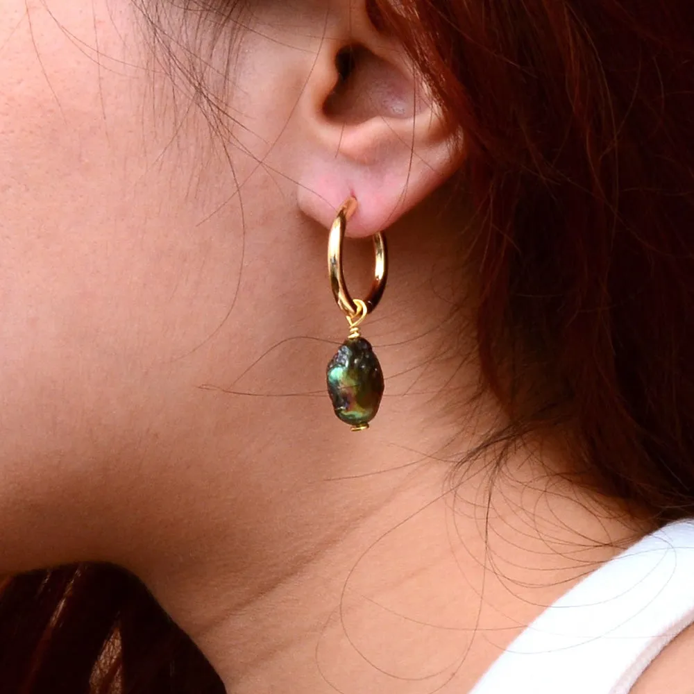 Purple Pearl Golden Hoop Earrings sold by Barse product image thumbnail 2