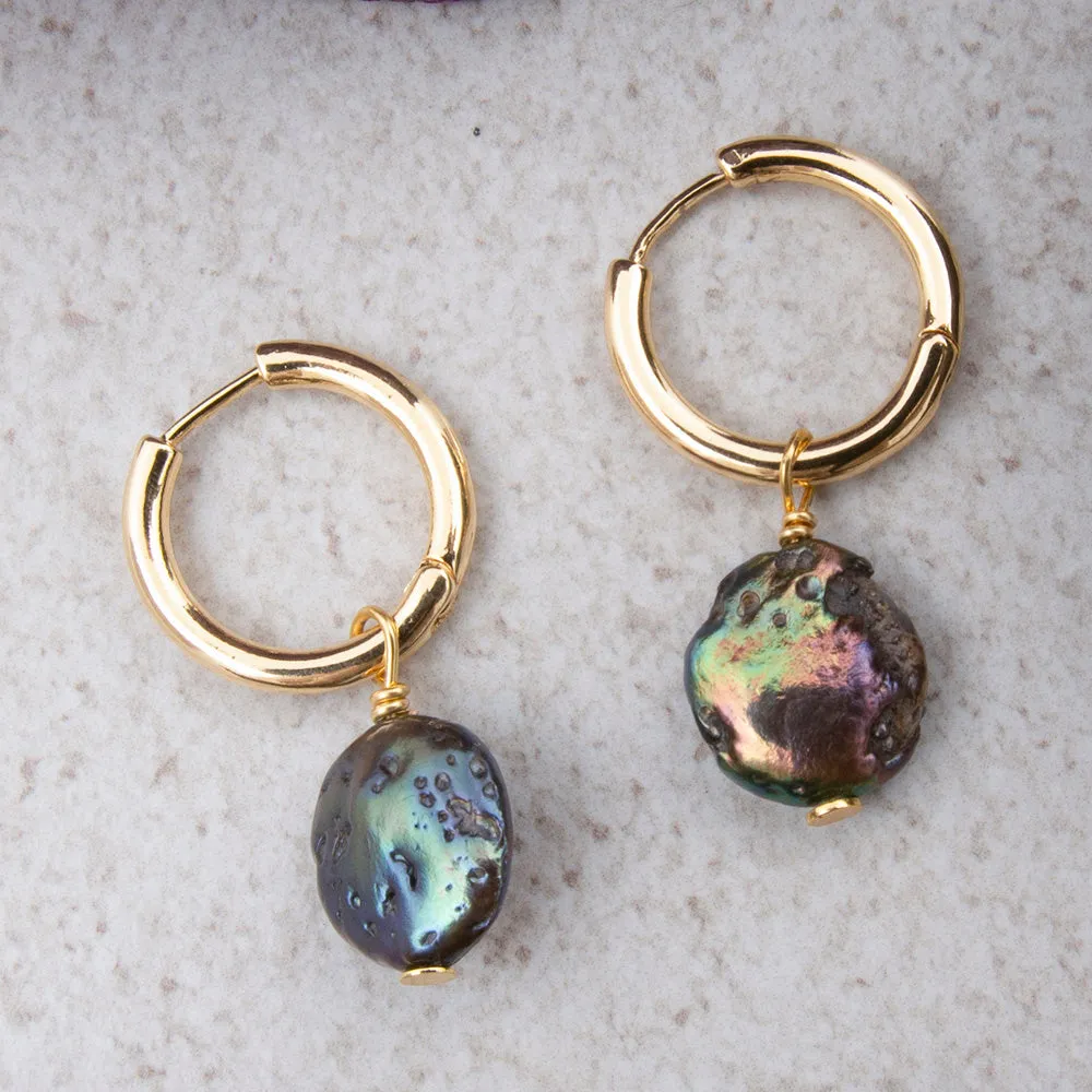 Purple Pearl Golden Hoop Earrings sold by Barse product image thumbnail 3
