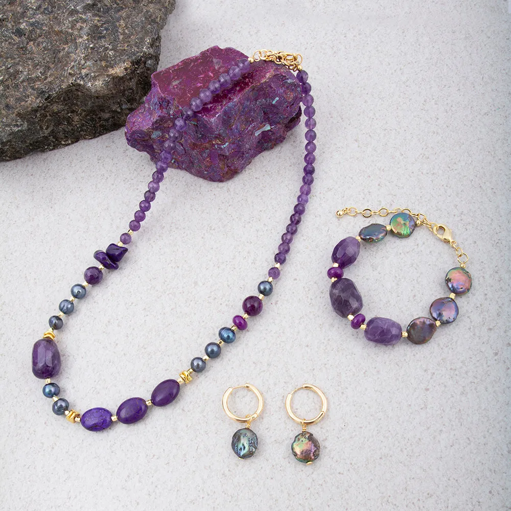 Purple Pearl Golden Hoop Earrings sold by Barse product image thumbnail 5