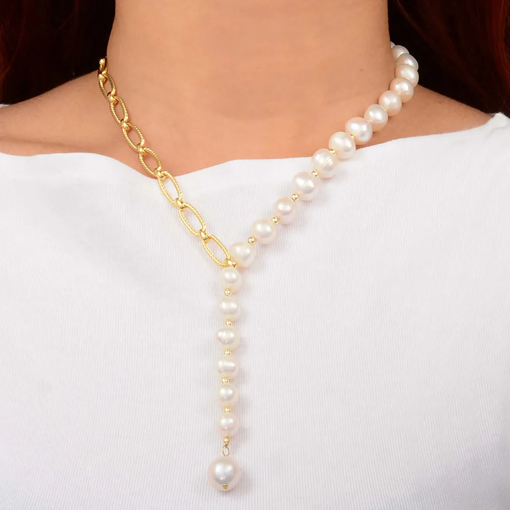 Hepburn White Pearl Golden Y Necklace sold by Barse product image thumbnail 2