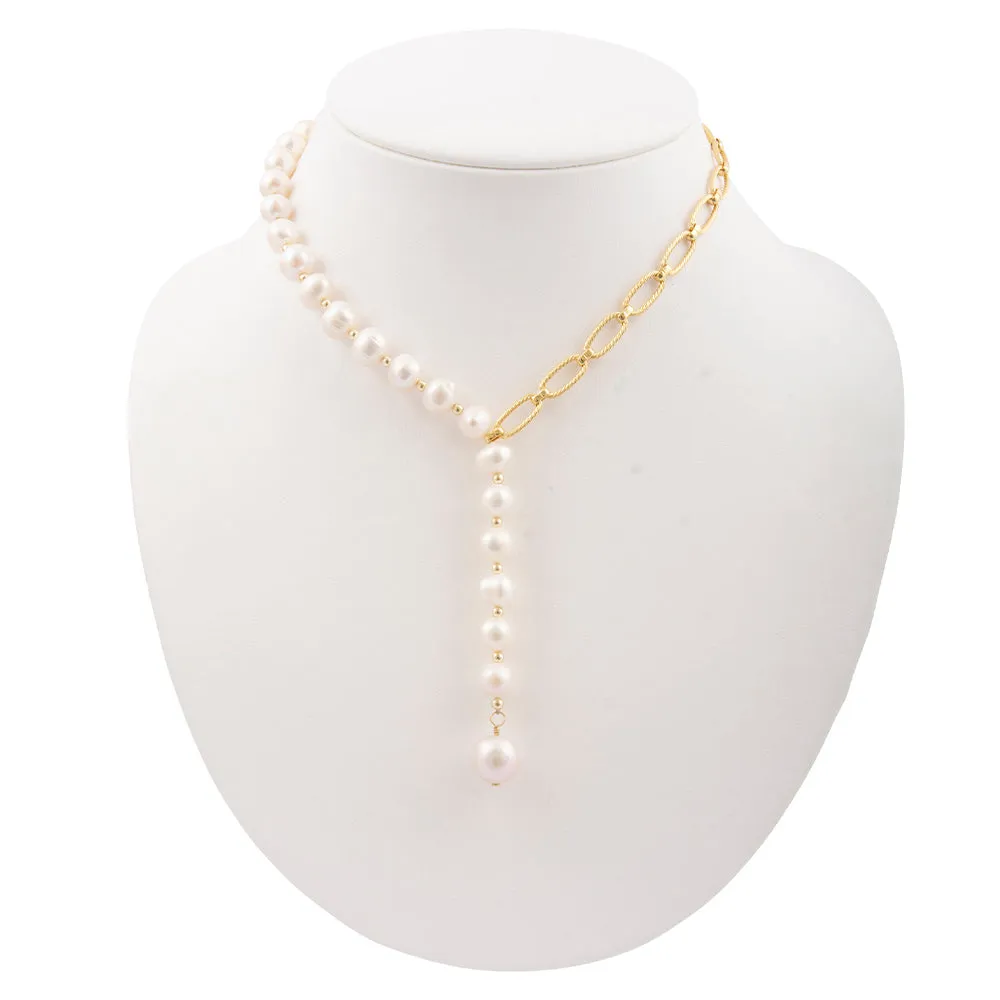 Hepburn White Pearl Golden Y Necklace sold by Barse product image thumbnail 5