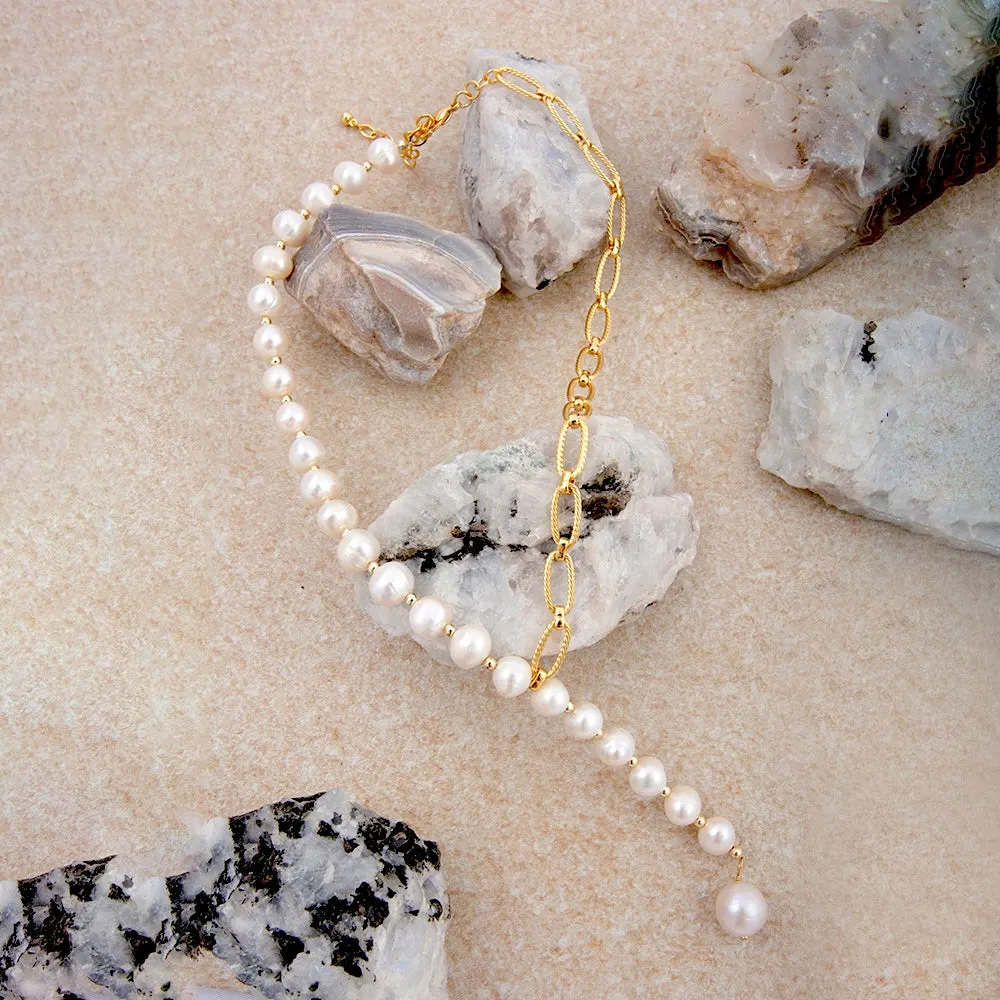 Hepburn White Pearl Golden Y Necklace sold by Barse product image thumbnail 3