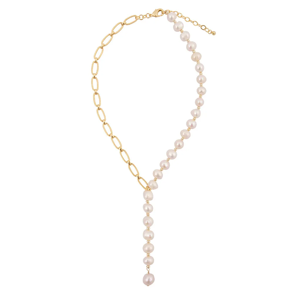 Hepburn White Pearl Golden Y Necklace sold by Barse product image thumbnail 4