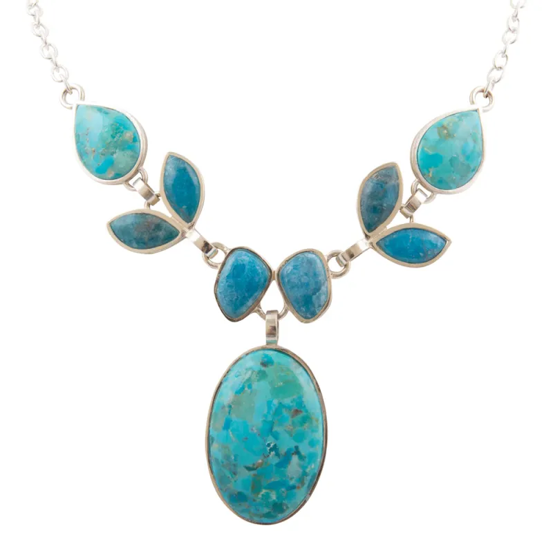 Petals of Teal Apatite and Turquoise Silver Statement Necklace sold by Barse
