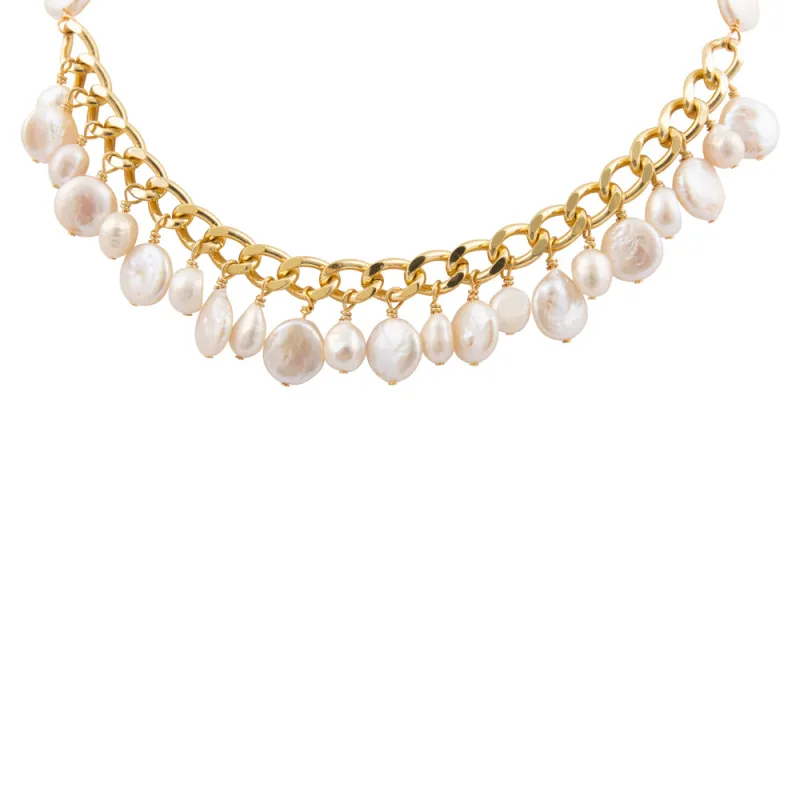 Hepburn White Pearl Golden Cluster Necklace made by Barse