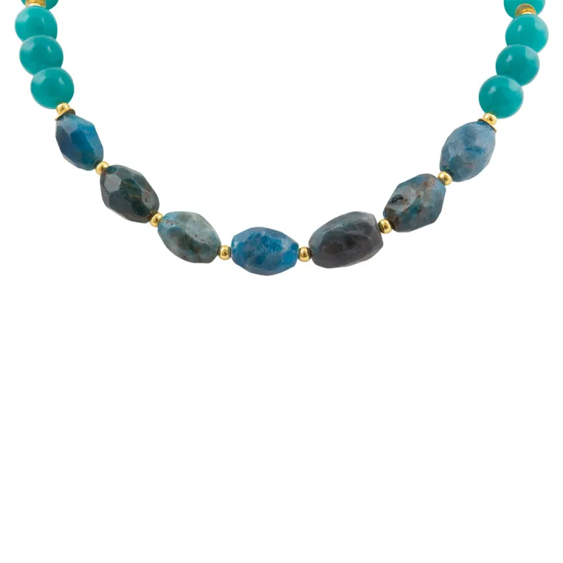 Teal Apatite and Jade Nugget Golden Necklace sold by Barse