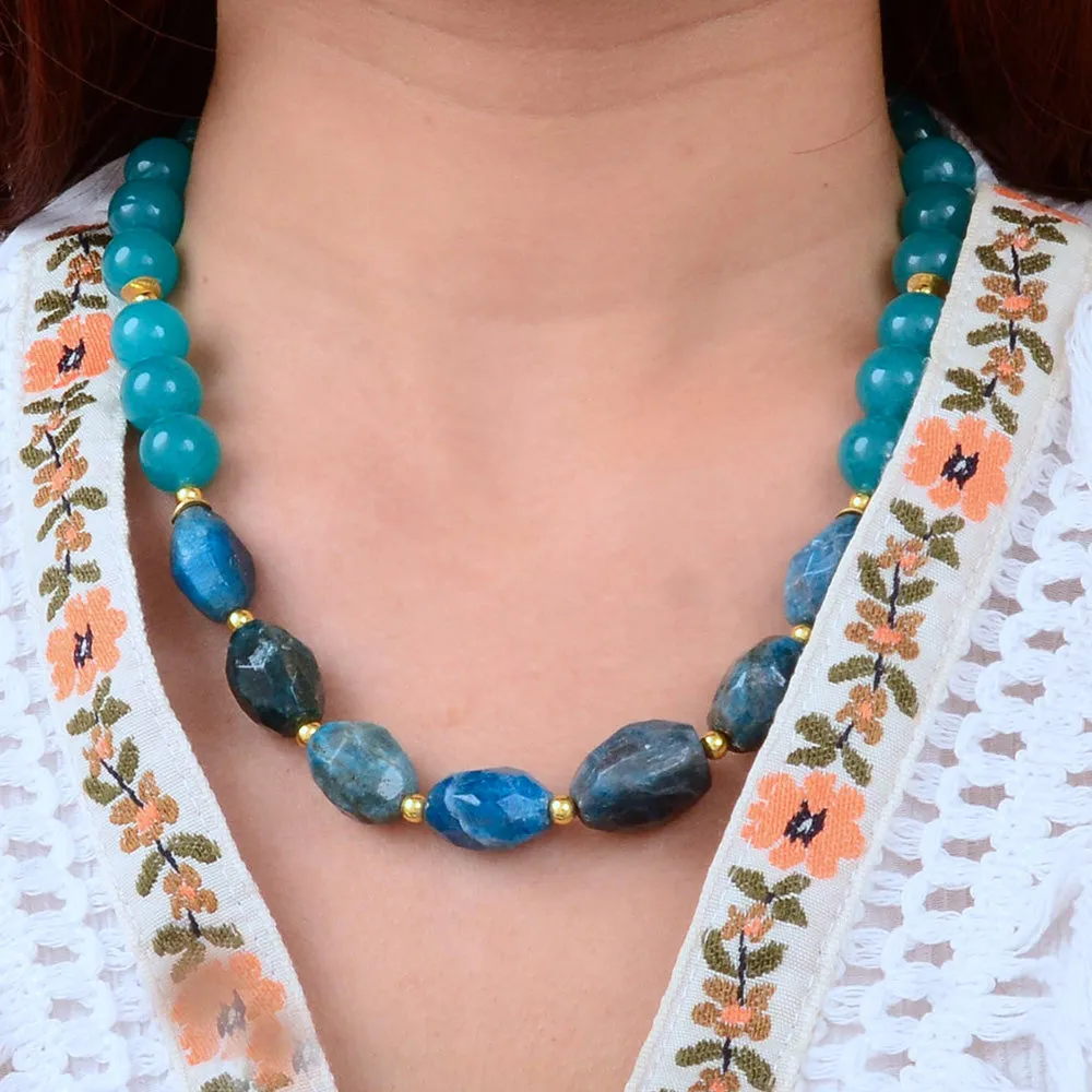 Teal Apatite and Jade Nugget Golden Necklace sold by Barse product image thumbnail 2