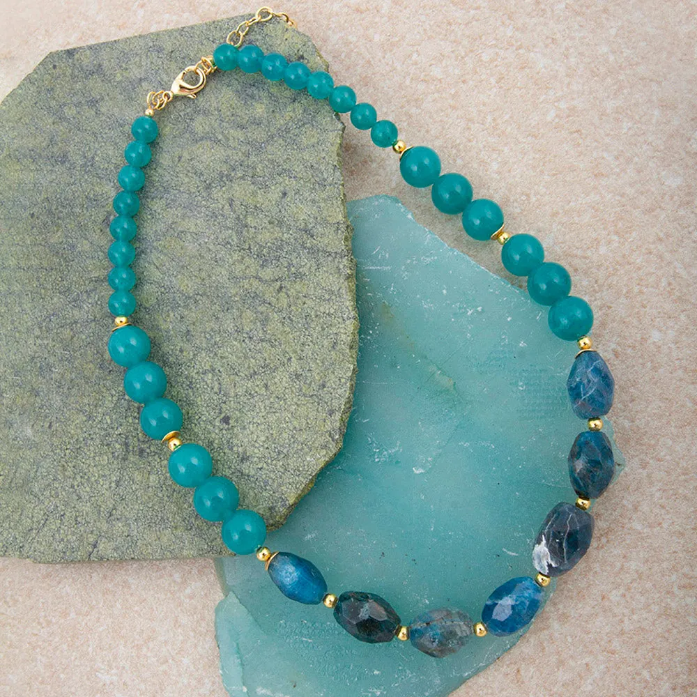 Teal Apatite and Jade Nugget Golden Necklace sold by Barse product image thumbnail 3