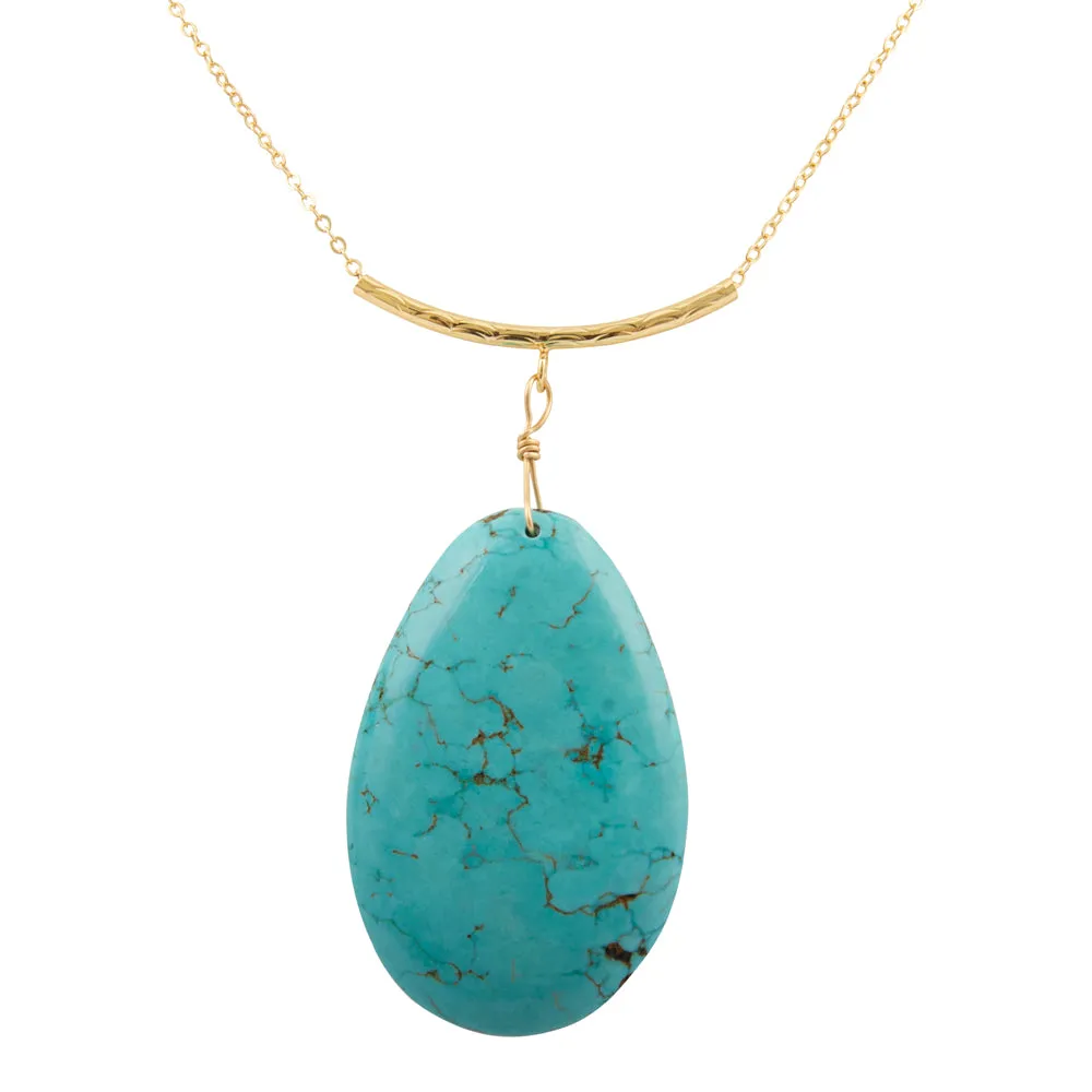 Blue Magnesite Pendant Golden Statement Necklace sold by Barse