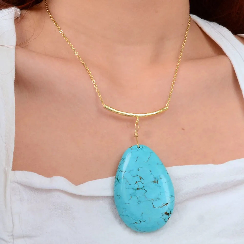 Blue Magnesite Pendant Golden Statement Necklace sold by Barse product image thumbnail 2