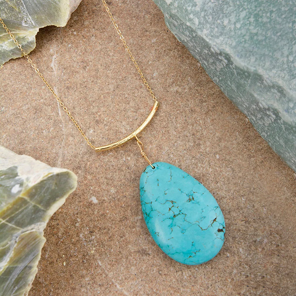 Blue Magnesite Pendant Golden Statement Necklace sold by Barse product image thumbnail 3