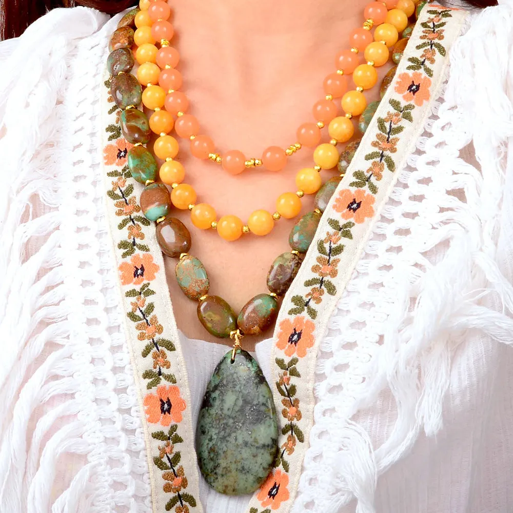 Green Chrysocolla Pendant Golden Necklace sold by Barse product image thumbnail 2