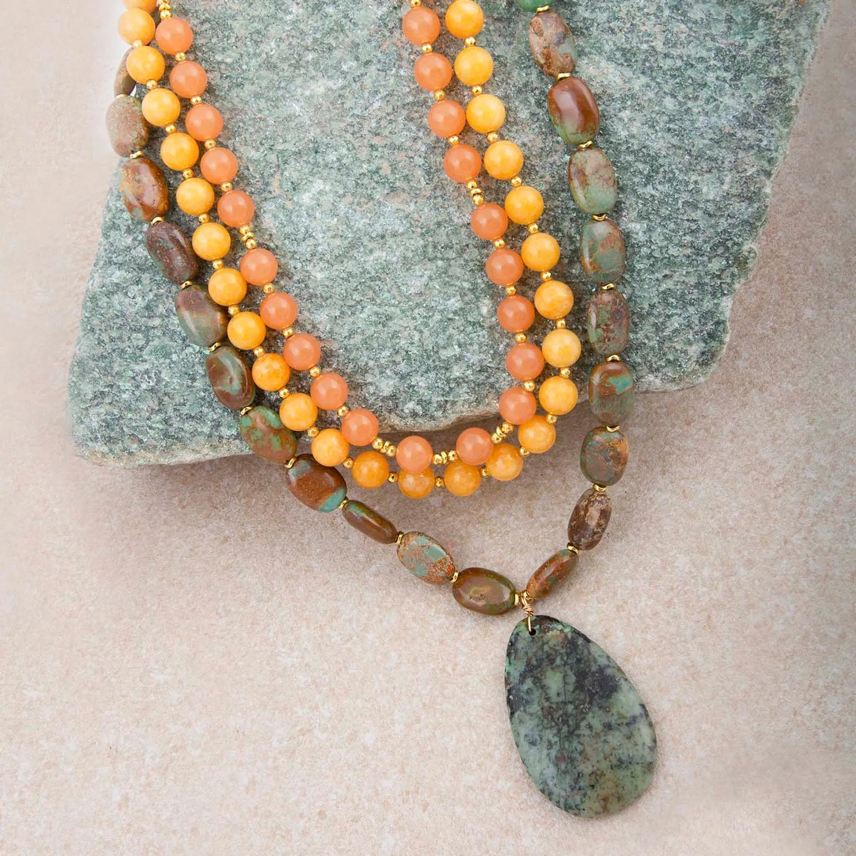 Green Chrysocolla Pendant Golden Necklace sold by Barse product image thumbnail 3