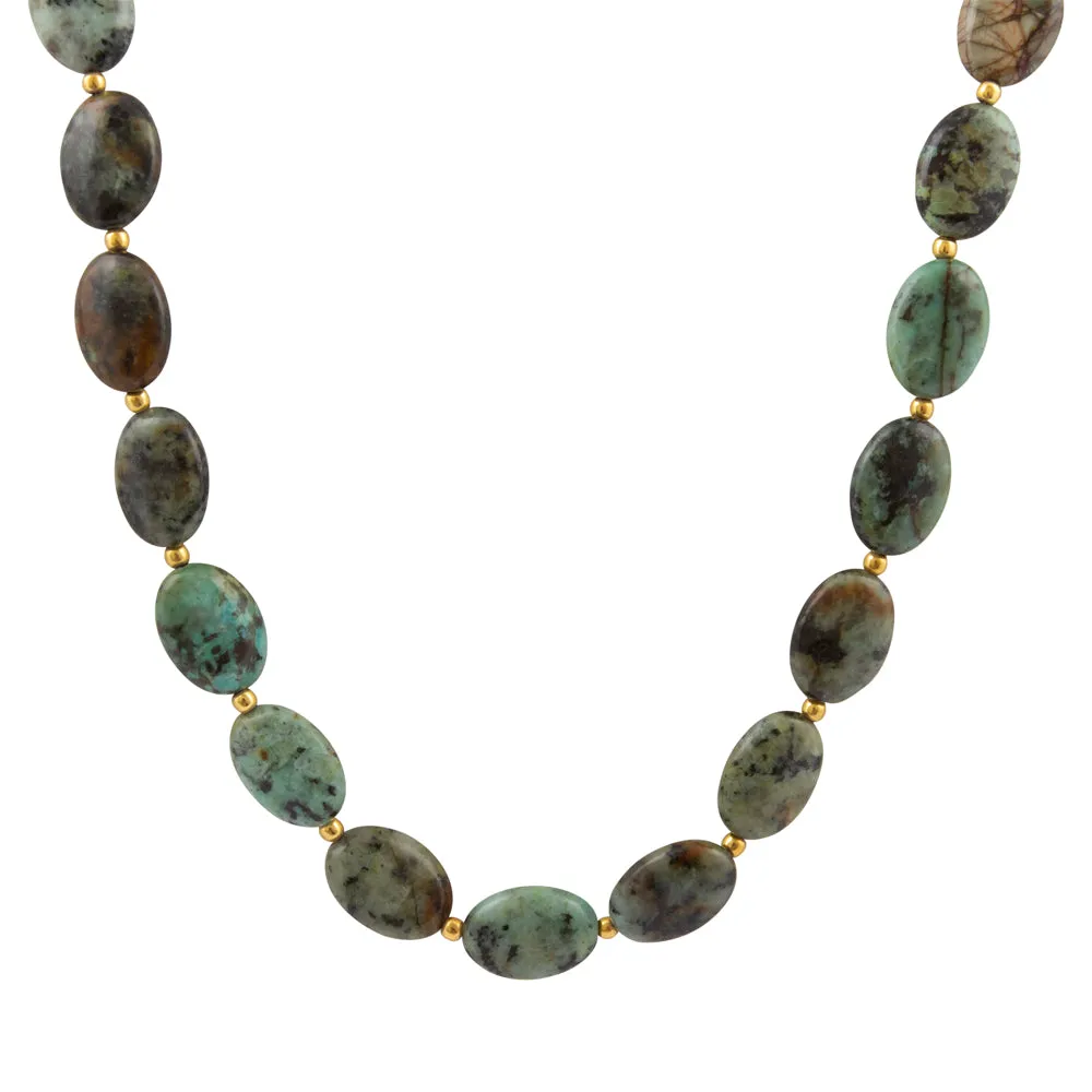 Patagonia Green Chrysocolla Golden Long Necklace sold by Barse