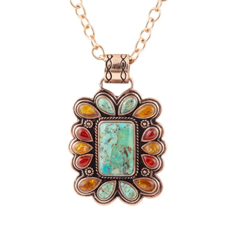 Blue Turquoise and Red Carnelian Copper Pendant Necklace sold by Barse