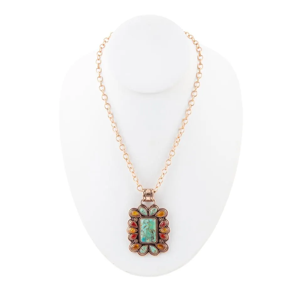 Blue Turquoise and Red Carnelian Copper Pendant Necklace sold by Barse product image thumbnail 3