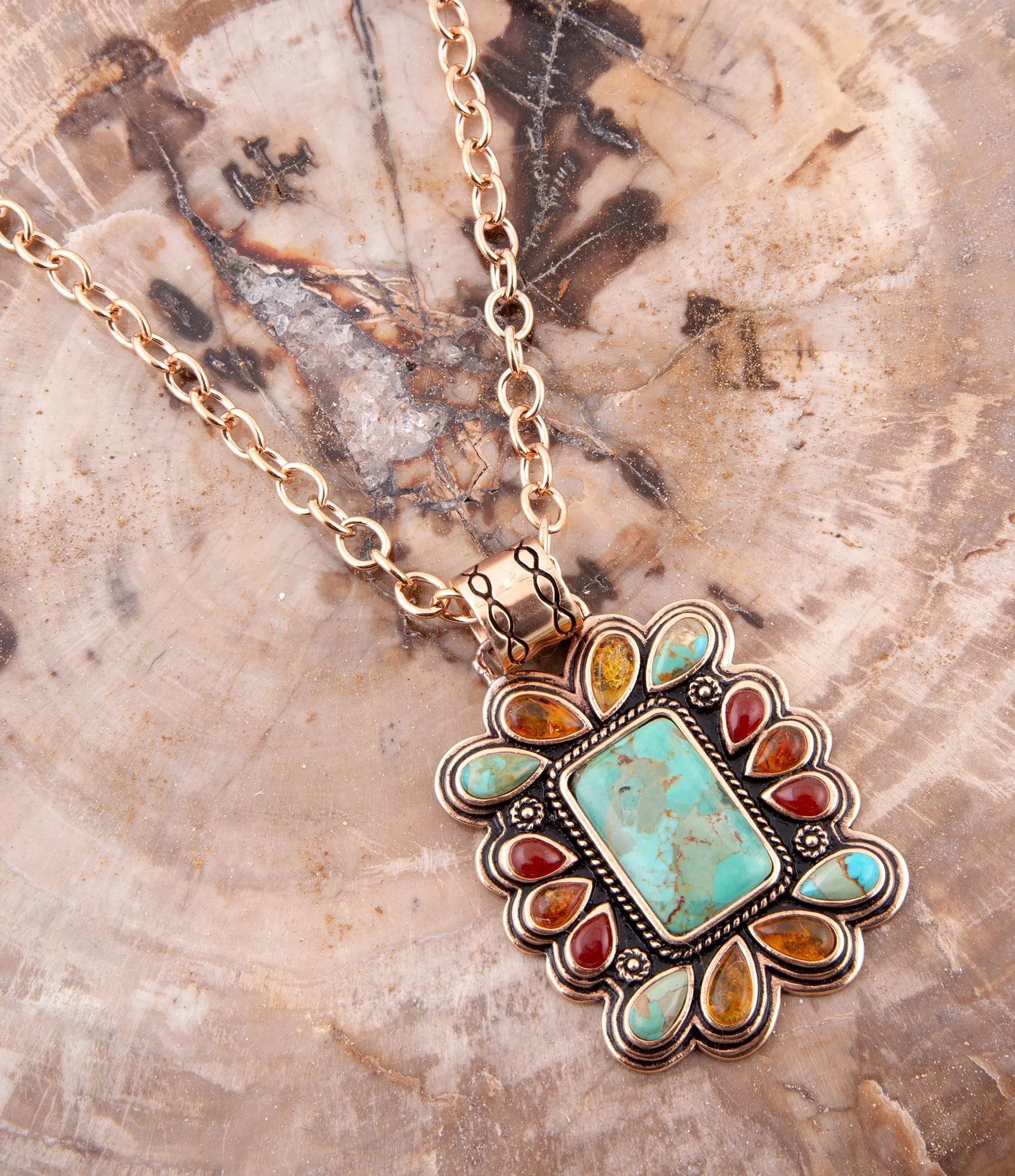 Blue Turquoise and Red Carnelian Copper Pendant Necklace sold by Barse product image thumbnail 2