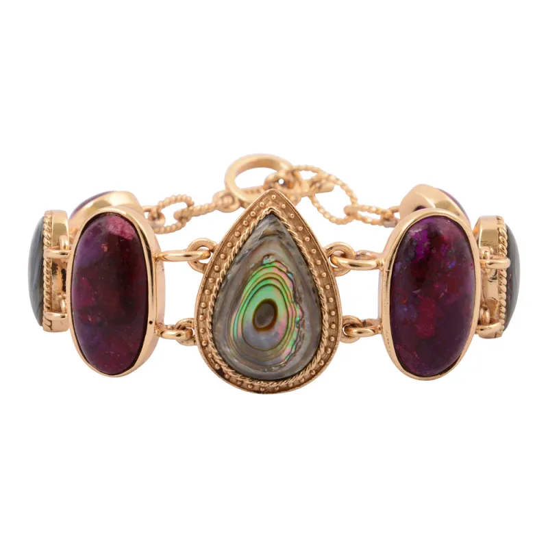 Purple Turquoise and Abalone Golden Statement Bracelet sold by Barse