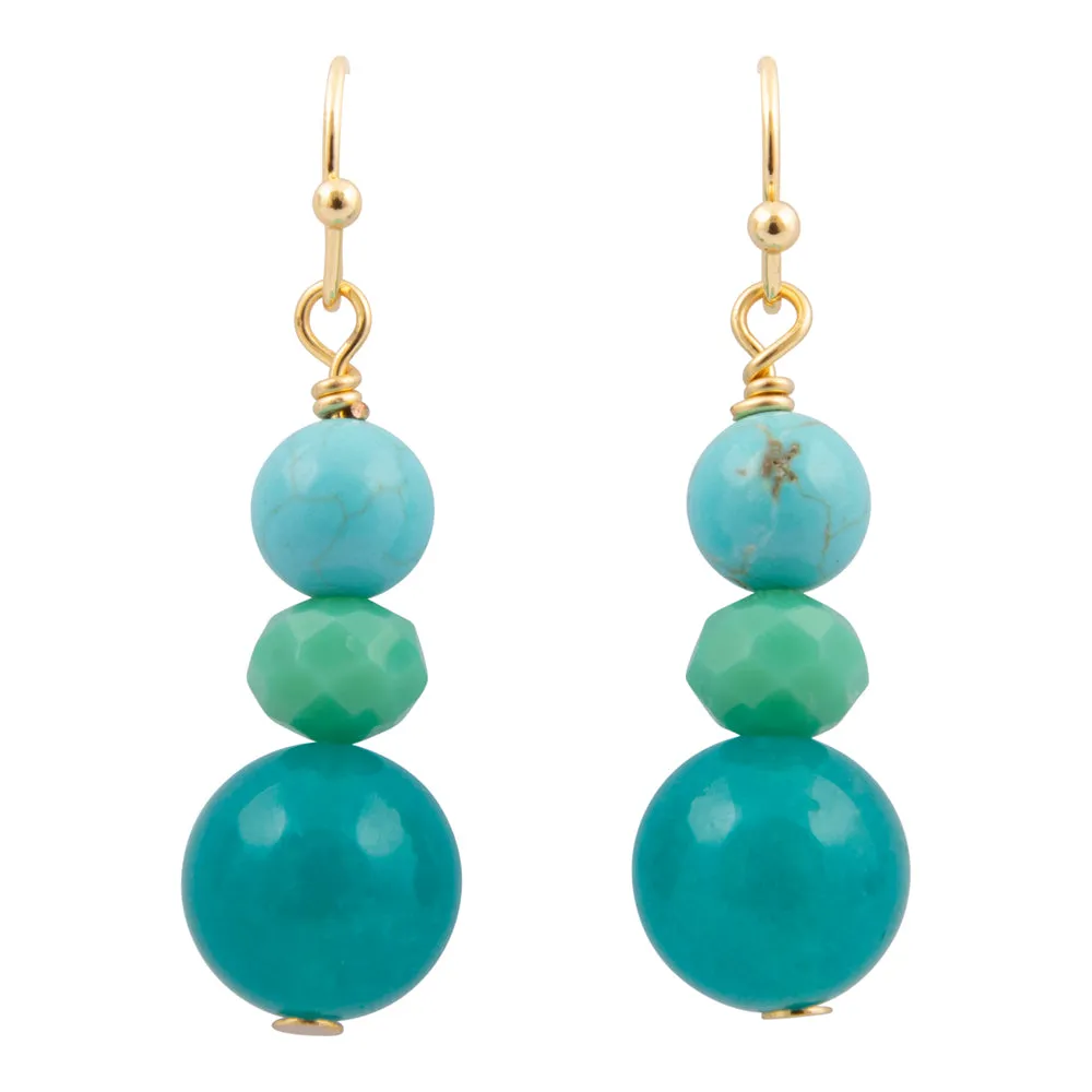 Teal Jade Golden Drop Earrings sold by Barse
