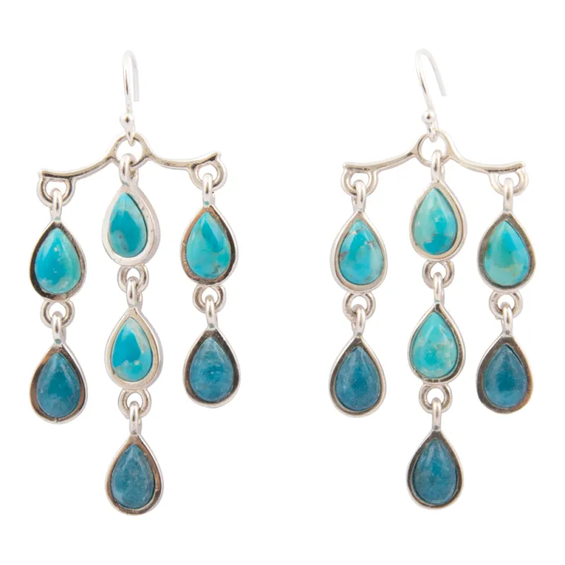 Ombre Blue Turquoise and Teal Apatite Drop Sterling Silver Earrings sold by Barse