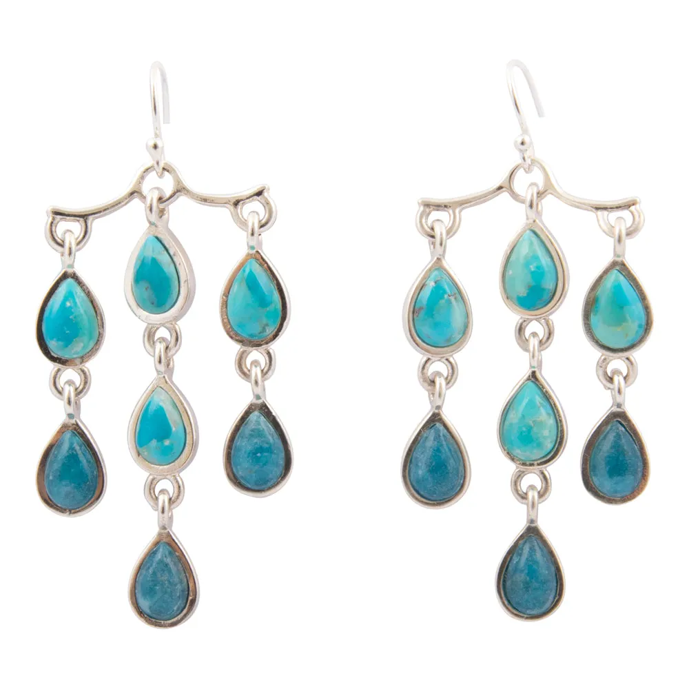 Ombre Blue Turquoise and Teal Apatite Drop Sterling Silver Earrings sold by Barse