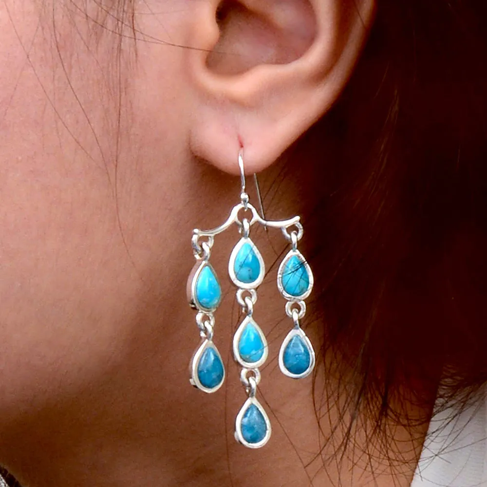 Ombre Blue Turquoise and Teal Apatite Drop Sterling Silver Earrings sold by Barse product image thumbnail 2
